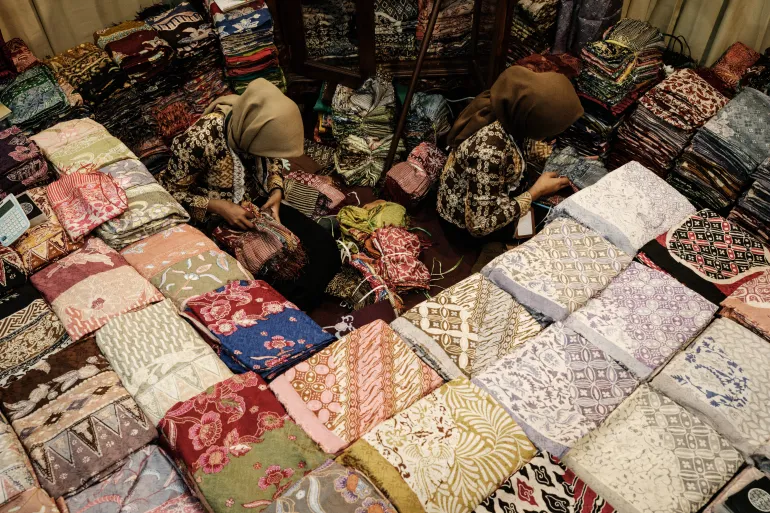 vendors at a trade fair this month in jakarta to mark national batik day [yasuyoshi chiba/afp]